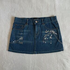 Dark Embellished Sequined Denim Mini Skirt Size Small Festival Coachella Rave